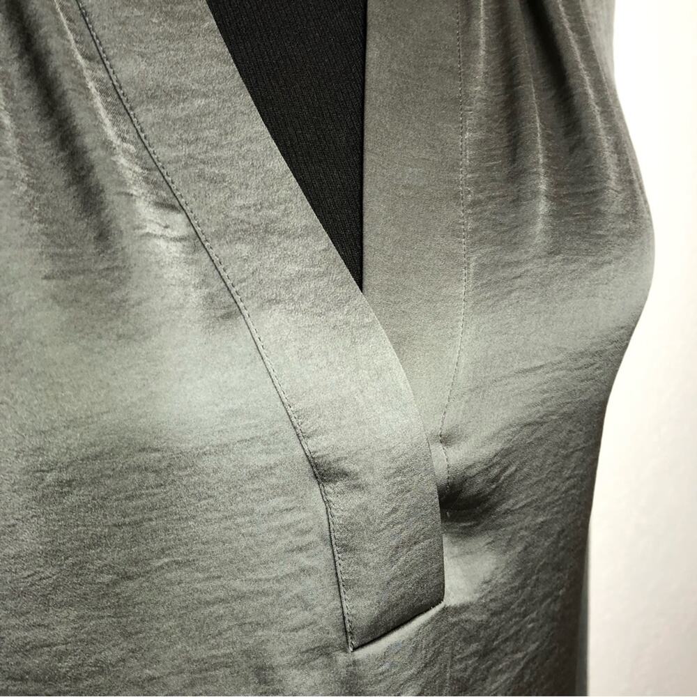 Vince green gray silky front knit back long sleeve v neck top size Small - Picture 4 of 14